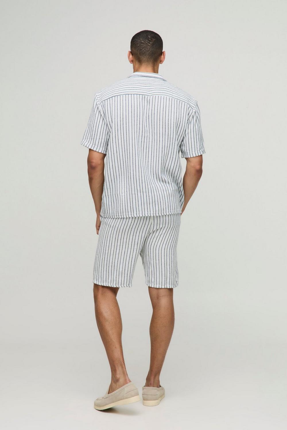 Natural Oversized Linen Look Textured Stripe Shirt & Short Set