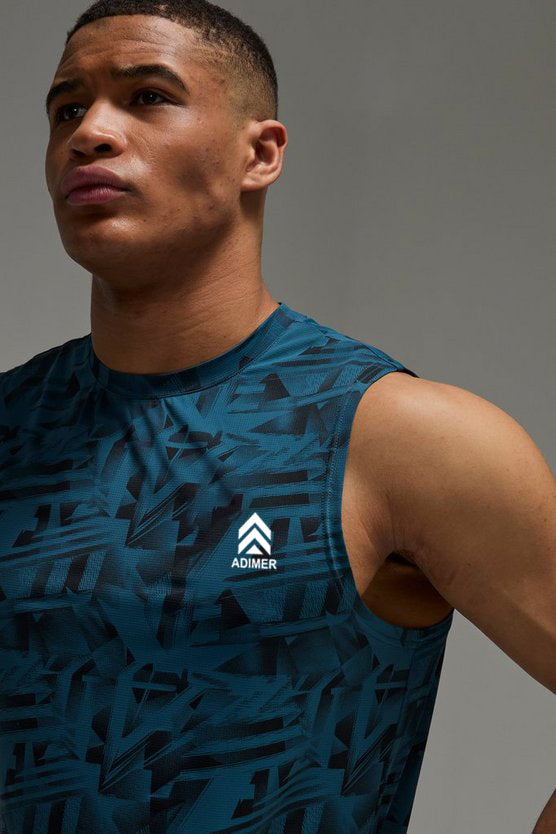Teal Man Active Abstract Print Regular Fit Tank