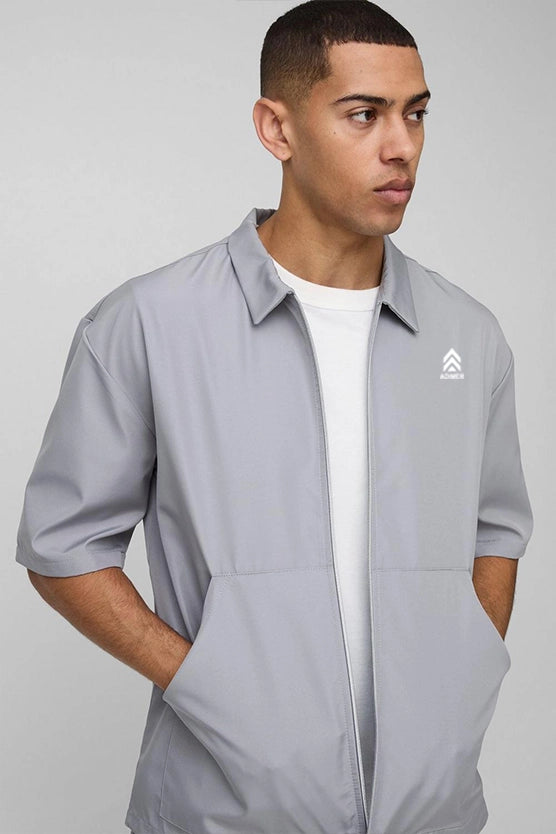 Grey Carpenter Detail Regular Fit Short Sleeve Set