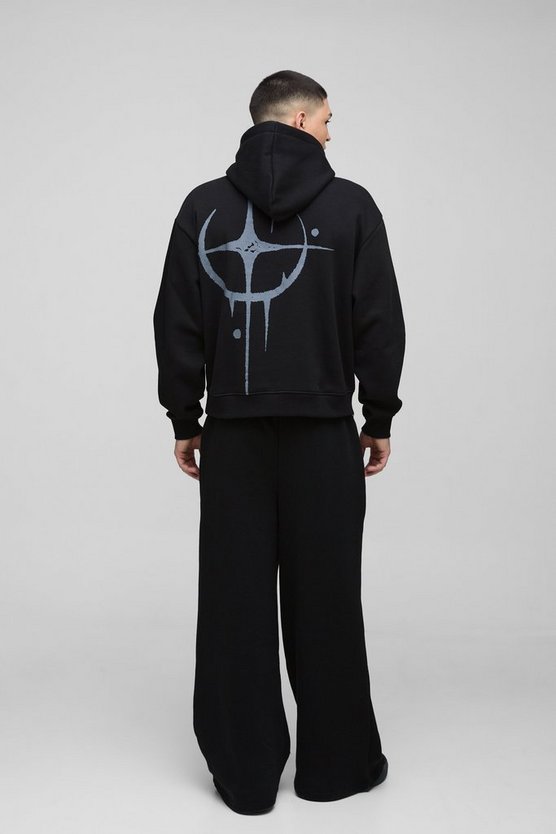 Black Oversized Boxy Star Homme Hoodie