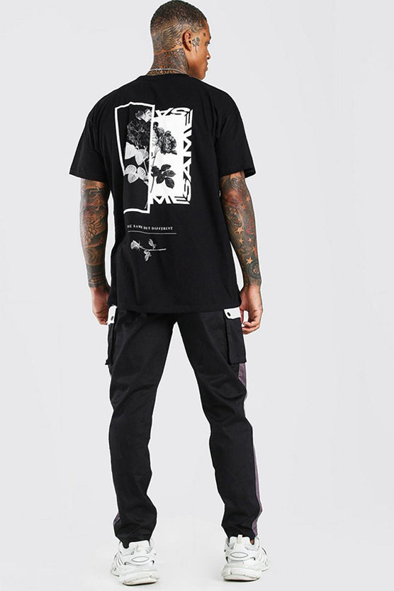 Black Oversized Floral Photo Back Print T-Shirt