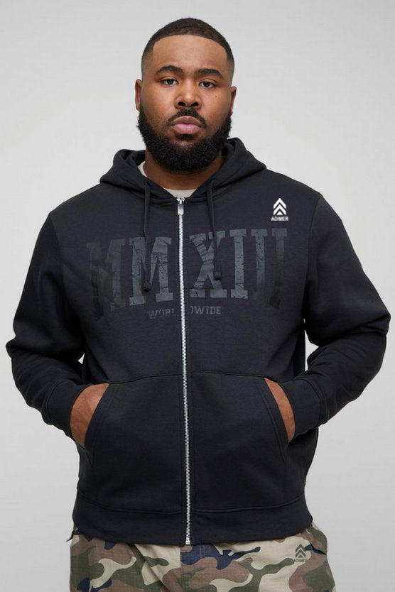 Black Plus mmxxiii Crackle Print Zip Through Hoodie