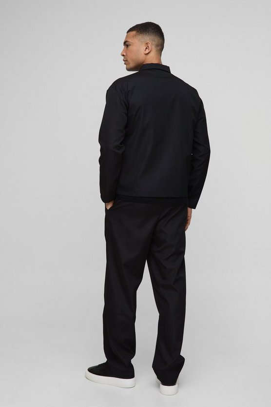 Black Regular Fit Zip Through Collared Jacket Set