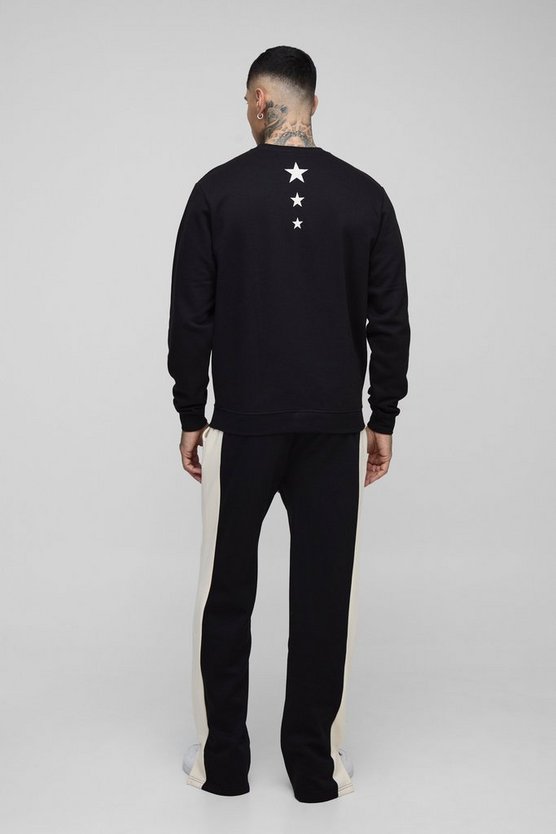 Black Tall Varsity Sar Print Sweater & Relaxed Split Hem Jogger Tracksuit