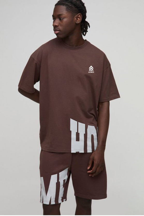 Brown Oversized Homme T-Shirt & Short Set