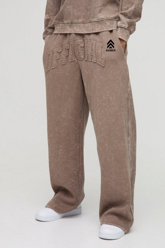 Brown Wide Leg Official Applique Washed Joggers