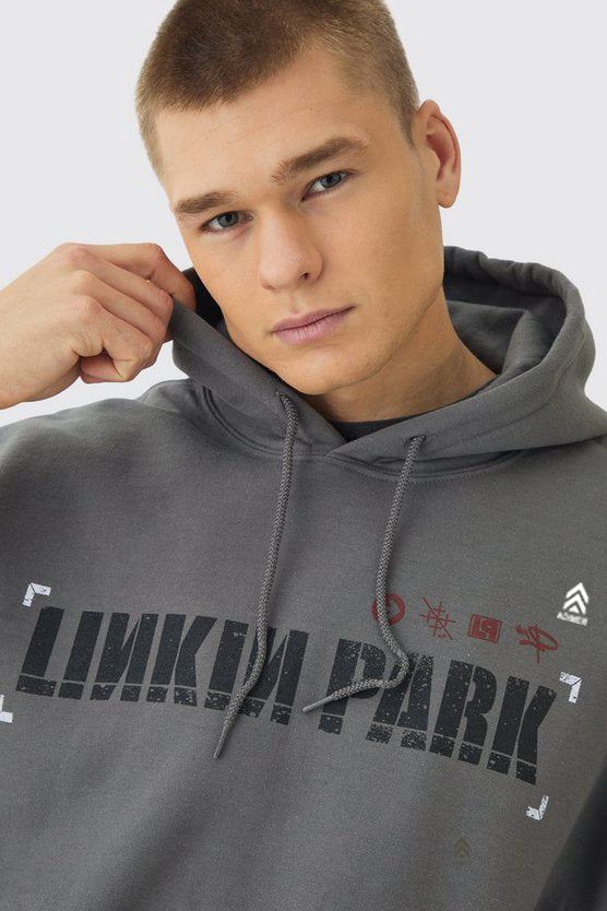 Charcoal Oversized Linkin Park Wash License Hoodie
