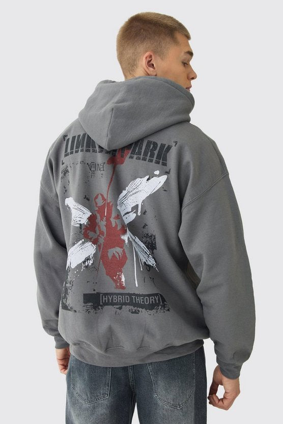 Charcoal Oversized Linkin Park Wash License Hoodie