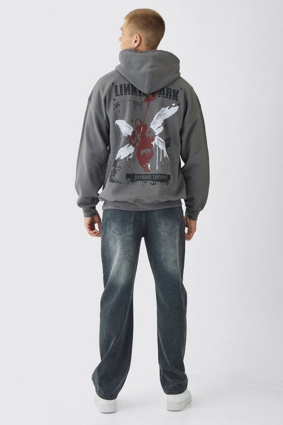 Charcoal Oversized Linkin Park Wash License Hoodie