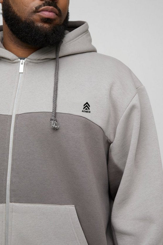 Charcoal Plus Oversized Boxy Man Panel Zip Through Hoodie