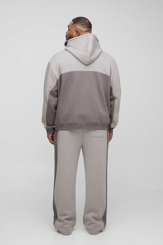 Charcoal Plus Oversized Boxy Man Panel Zip Through Hoodie