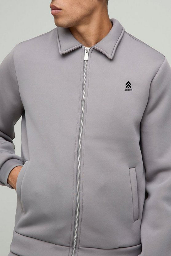 Charcoal Regular Fit Bonded Scuba Harrington Jacket