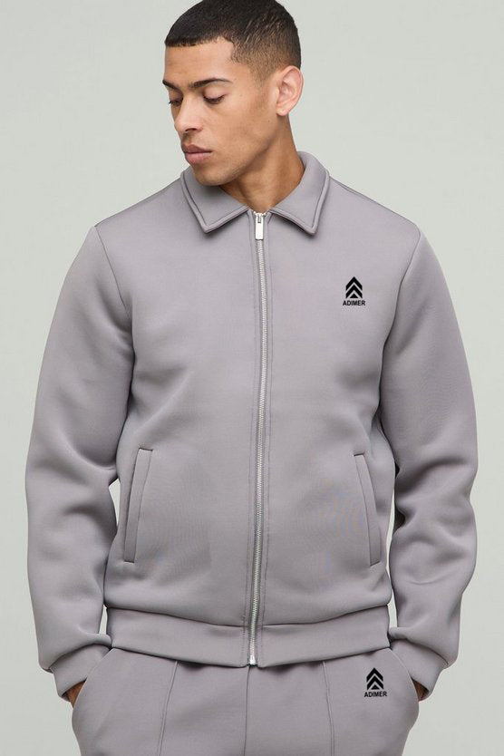 Charcoal Regular Fit Bonded Scuba Harrington Jacket