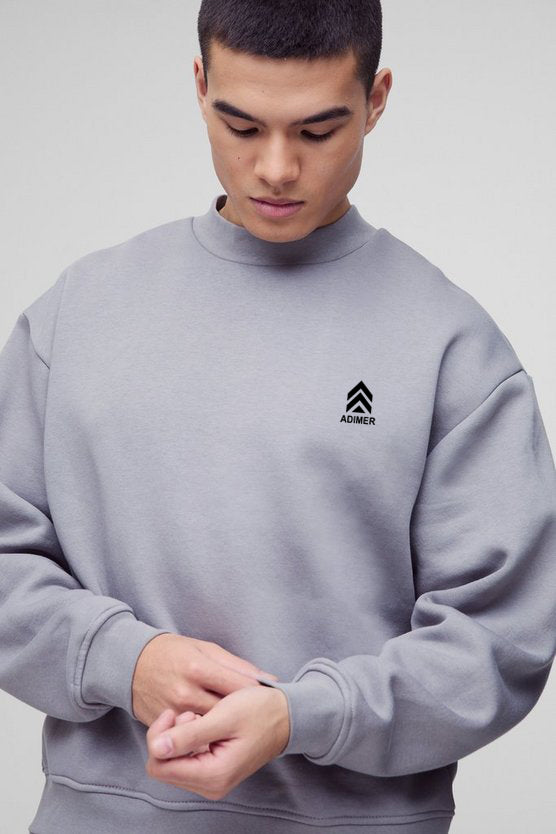 Grey 330gsm Oversized Basic Boxy Extended Neck Sweatshirt