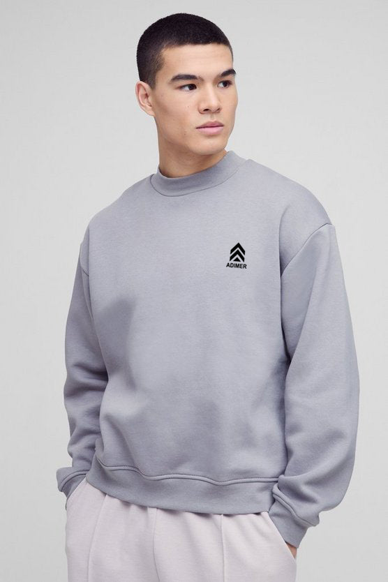 Grey 330gsm Oversized Basic Boxy Extended Neck Sweatshirt