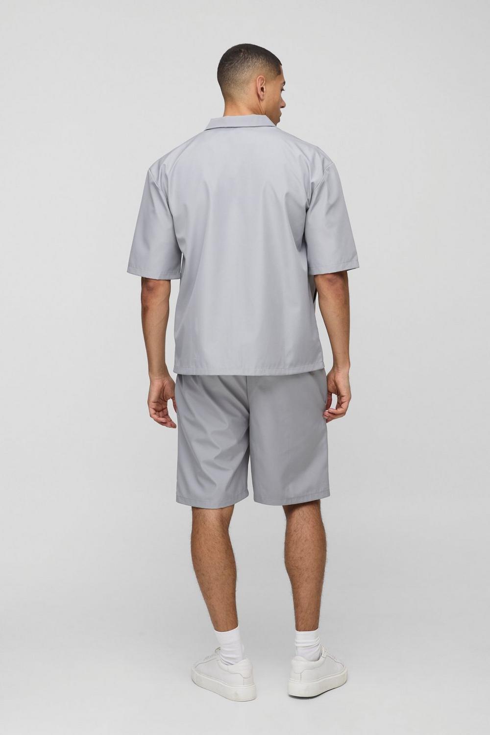 Grey Carpenter Detail Regular Fit Short Sleeve Set