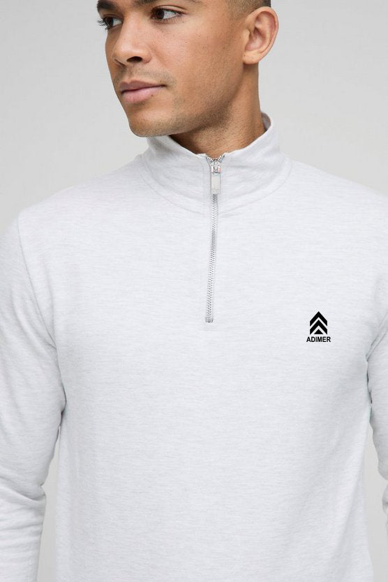 Grey Marl 260gsm Loopback Basic Slim Fit Funnel Neck Sweatshirt