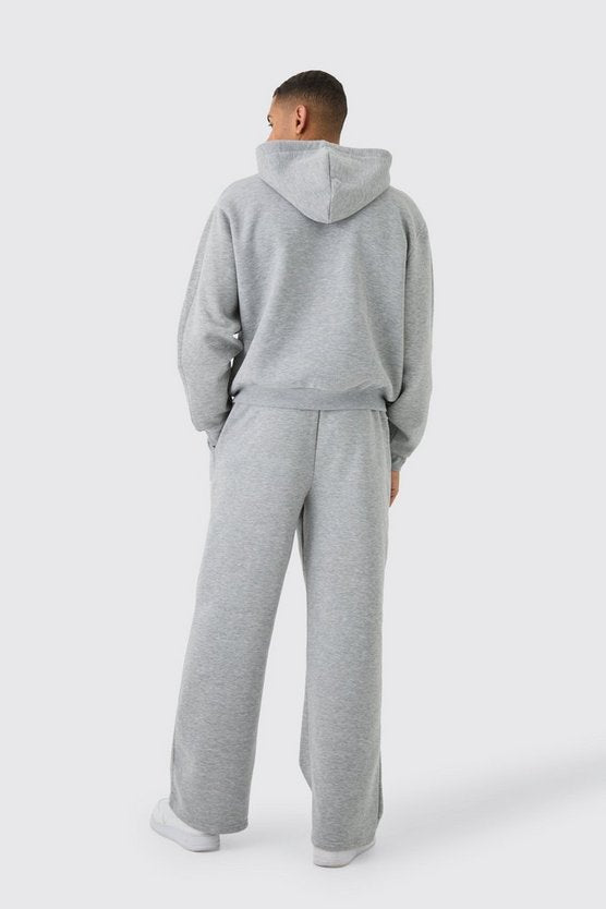Grey Marl Oversized Boxy Star Printed Zip Through Hooded Tracksuit