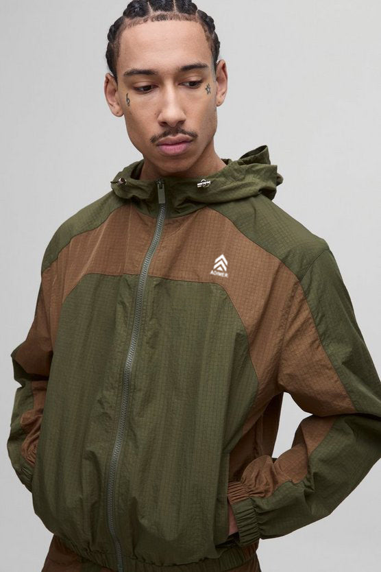 Khaki Regular Ripstop Color Block Hoodie Jacket
