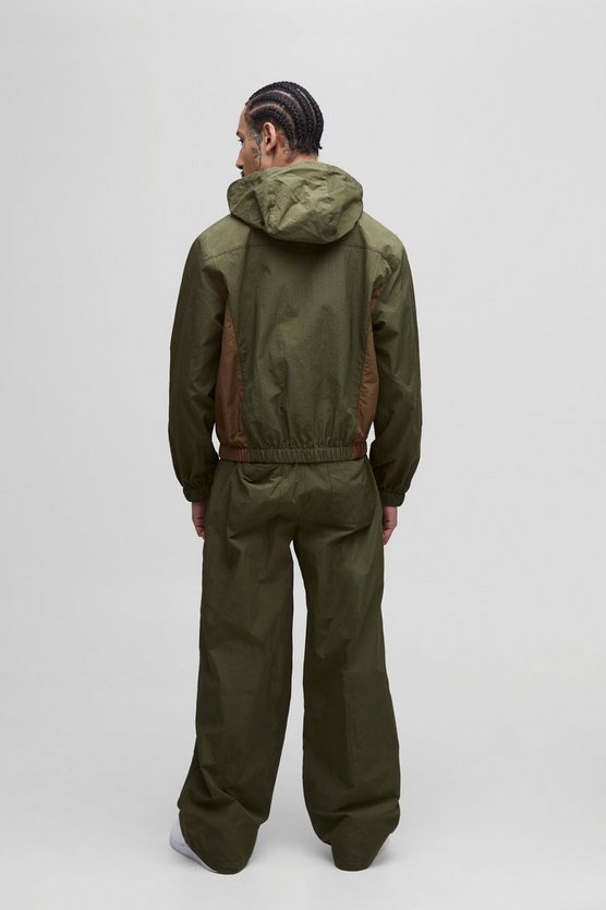 Khaki Regular Ripstop Color Block Hoodie Jacket