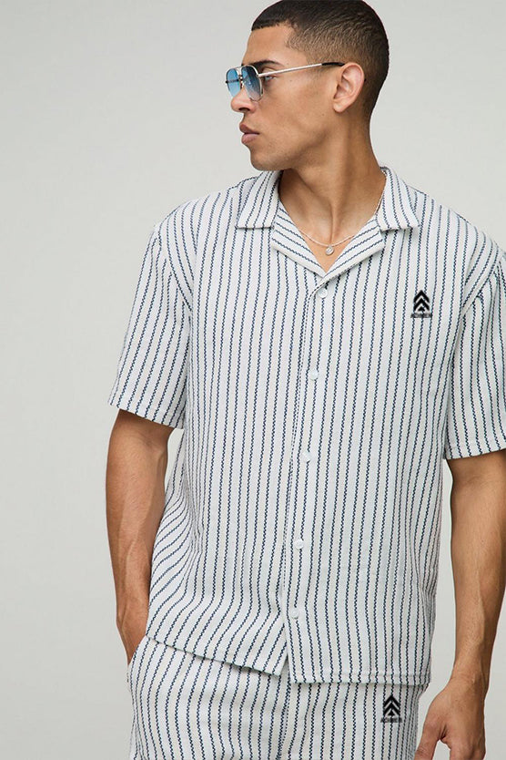 Natural Oversized Linen Look Textured Stripe Shirt & Short Set