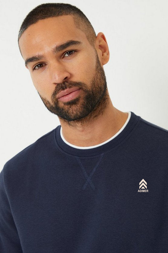 Navy Mock T-Shirt Crew Neck Sweatshirt