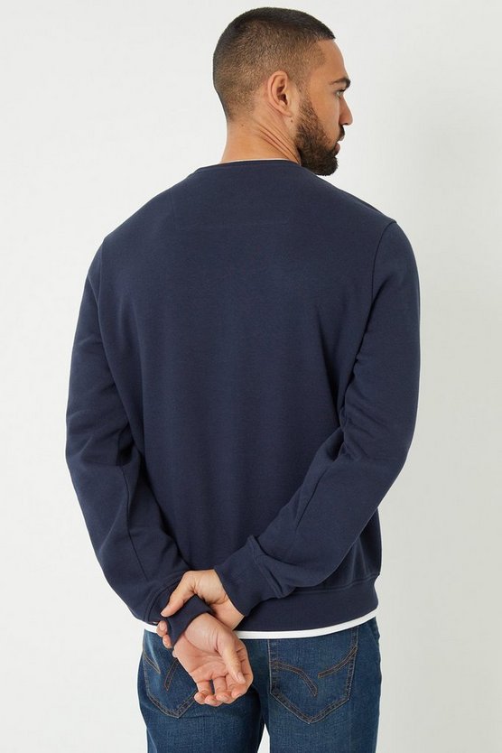 Navy Mock T-Shirt Crew Neck Sweatshirt