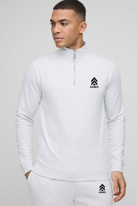Grey Marl 260gsm Loopback Basic Slim Fit Funnel Neck Sweatshirt