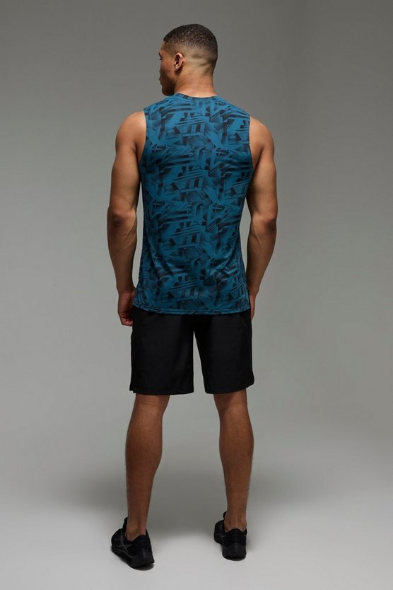 Teal Man Active Abstract Print Regular Fit Tank