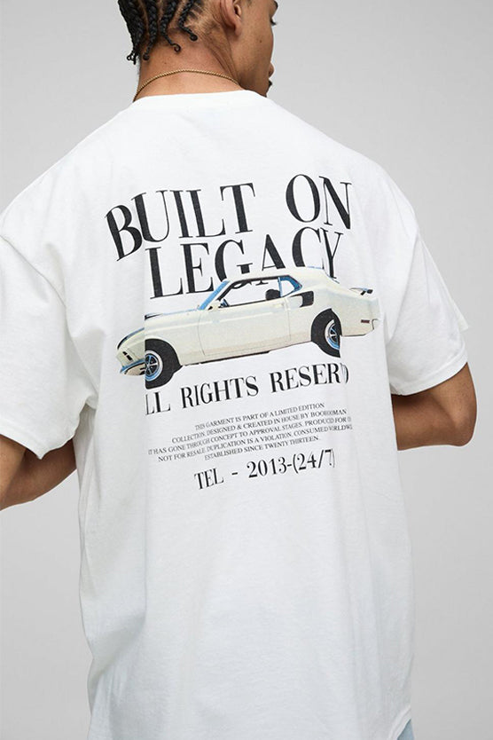 White Oversized Built On Legacy Car Graphic T-Shirt
