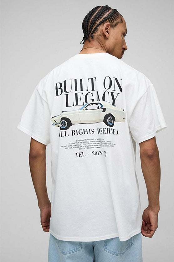 White Oversized Built On Legacy Car Graphic T-Shirt