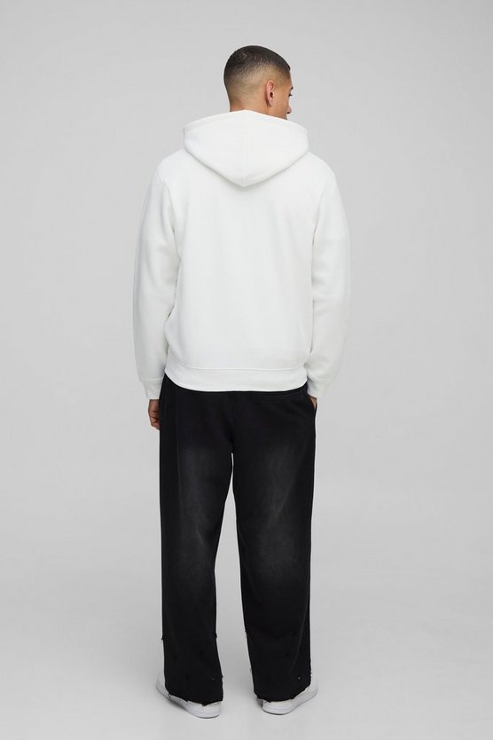 White Regular Fit  Man Script Printed Zip Through Hoodie